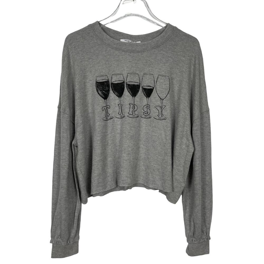 Project Social T Sweatshirt Wine Glass Tipsy Grey Size Small NEW